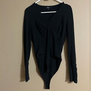 7 for all mankind Black Long-Sleeve V-Neck Bodysuit